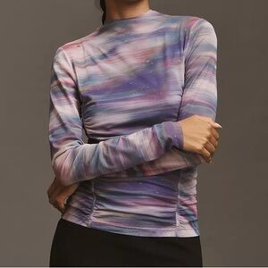 NWT Anthropologie Double-Layer Mesh Top Women's Multicolor Long Sleeve Top